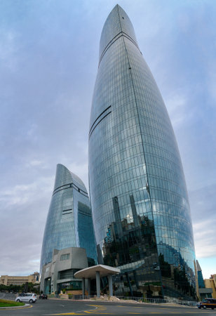 Baku, Azerbaijan - September 11, 2016: Flame Towers. Towers consist of three buildings; south, east...