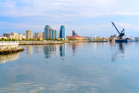 Baku, Azerbaijan - September 12, 2016: View of Baku city from New City Park. Baku is the largest city on the Caspian Sea and of the Caucasus regionのeditorial素材