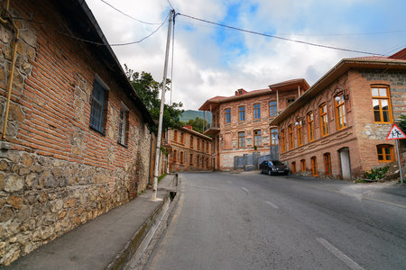 Sheki, Azerbaijan - September 13, 2016: On the street. Sheki is small city situated in northern Azerbaijan in the southern part of the Greater Caucasus mountain range. It has a lot of historic attractions in particular, the Palace of the Sheki Khansのeditorial素材