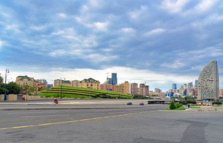 Baku, Azerbaijan - September 11, 2016: City view from Heydar Aliyev Center. Baku is the largest city on the Caspian Sea and of the Caucasus regionのeditorial素材