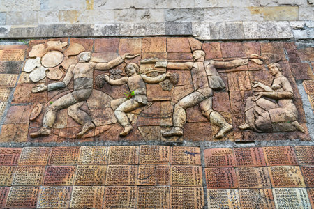 Sighnaghi , Georgia - Sent 16, 2016: Memorial to Georgian soldiers killed during the Great Patriotic War on the wal. Signagi, Kakheti regionのeditorial素材