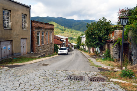 Signagi, Georgia - Sent 17, 2016: View of street in Signagi or Sighnaghi city at Kakheti region. It is City of Love in Georgia, with many couples visiting it just to get marriedのeditorial素材
