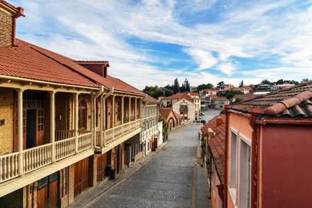 Signagi, Georgia - Sent 15, 2016: View of street in Signagi or Sighnaghi city in mountains at Kakheti region. It is City of Love in Georgia, with many couples visiting it just to get marriedのeditorial素材
