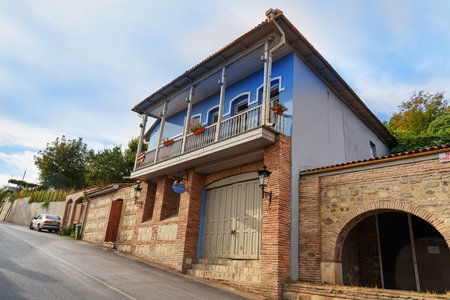 Signagi, Georgia - Sent 15, 2016: Building of guesthouse in Signagi or Sighnaghi city in mountains at Kakheti region. It is City of Love in Georgia, with many couples visiting it just to get marriedのeditorial素材