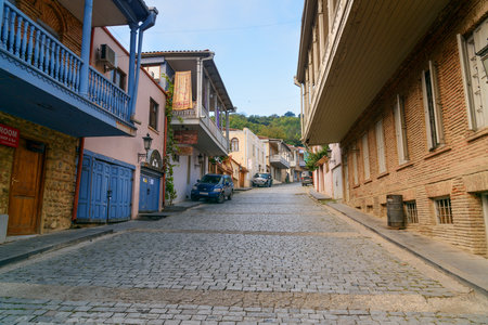 Signagi, Georgia - Sent 17, 2016: View of street in Signagi or Sighnaghi city in mountains at Kakheti region. It is City of Love in Georgia, with many couples visiting it just to get marriedのeditorial素材