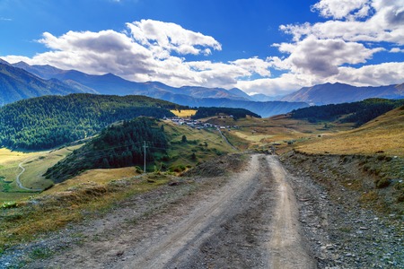 View in Mountains. Road to Shenako village from Diklo in Tusheti region. Georgiaの写真素材