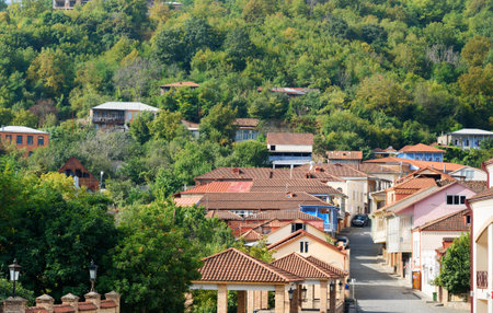 Signagi, Georgia - Sent 17, 2016: View of street in Signagi or Sighnaghi city at Kakheti region. It is City of Love in Georgia, with many couples visiting it just to get marriedのeditorial素材