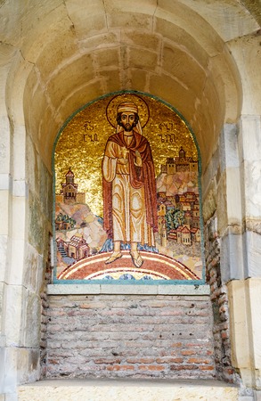 Mosaic icon in Church of St. Abo Tbilisi on the bank of Kura river in Tbilisi Georgiaの写真素材
