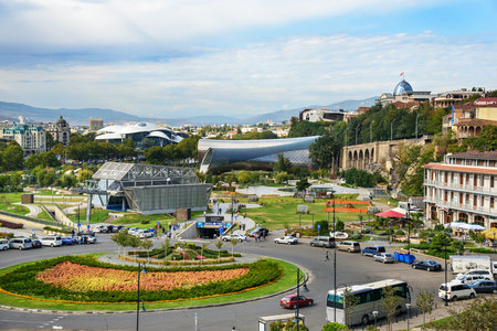 Tbilisi, Georgia - September 22, 2016: View of Europe square in center of city.のeditorial素材