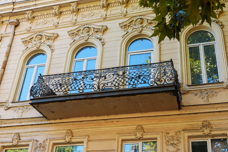 Traditional old balcony of house on Rustaveli Avenue in Tbilisi. Georgia.の写真素材