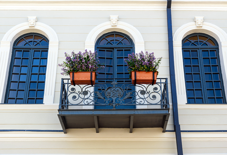 Traditional old balcony of house on Agmashenebeli Avenue in Tbilisi. Georgia.の写真素材