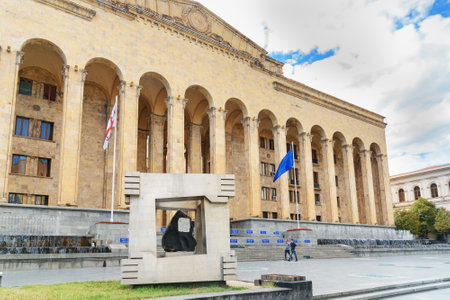 Tbilisi, Georgia - September 25, 2016: 9 April memorial near Old parliament building on Rustaveli Avenueのeditorial素材