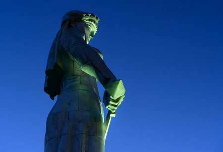 Tbilisi, Georgia - September 27, 2016: Statue of Mother Georgia, Kartlis Deda on the top of Sololaki hill at night. Tbilisi, Georgiaのeditorial素材
