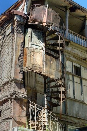 Traditional spiral outdoor staircase on the house in Old Town. Tbilisi. Georgiaの写真素材