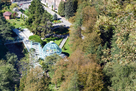 Top view of Blue pavilion with hot source in Mineral water park at Borjomi. Georgiaのeditorial素材