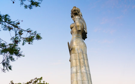 Tbilisi, Georgia - September 27, 2016: Statue of Mother Georgia, Kartlis Deda on the top of Sololaki hill at sunset. Tbilisi, Georgiaのeditorial素材