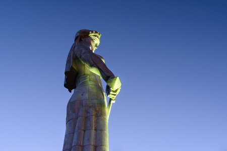 Tbilisi, Georgia - September 27, 2016: Statue of Mother Georgia, Kartlis Deda on the top of Sololaki hill at night. Tbilisi, Georgiaのeditorial素材