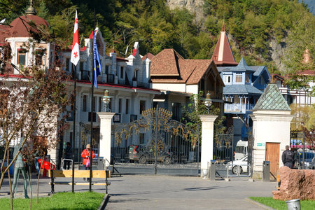 Borjomi, Georgia - October 02, 2016: Entrance to Mineral water parkのeditorial素材