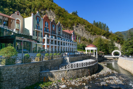 Borjomi, Georgia - October 02, 2016: View on Crowne Plaza Hotel. Luxury hotel complexのeditorial素材