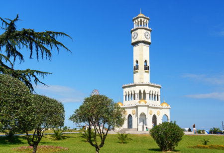 Batumi, Georgia - October 04, 2016: Chacha Fountain tower. Georgian grape vodka, chacha, pours from...