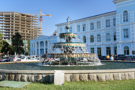 Batumi, Georgia - October 04, 2016: Fountain in front of Batumi Shota Rustaveli State Universityのeditorial素材