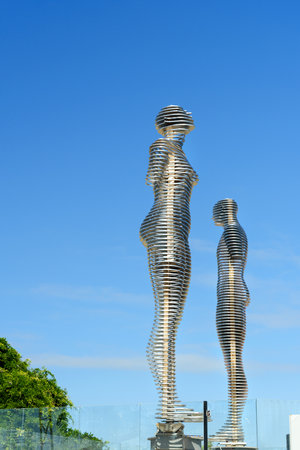 Batumi, Georgia - October 04, 2016: Moving sculpture Ali and Nino. Statue of eternal love and understanding between nations. It is work of Georgian artist and sculptor Tamar Kvesitadzeのeditorial素材