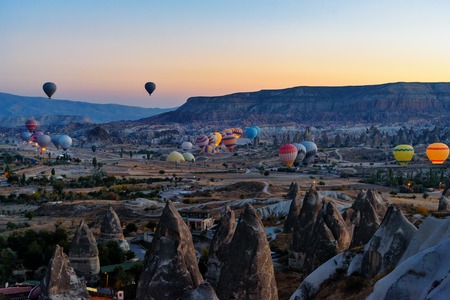Morning start of Hot air balloons flying over Cappadocia. Nevsehir Province. Turkeyの写真素材