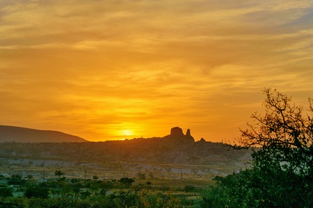 View on sunset in Cappadocia. Nevsehir Province. Turkeyの写真素材