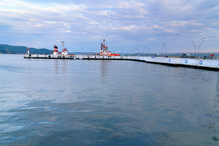 Canakkale, Turkey - October 31, 2016: View of Canakkale ferry pier in the morning. Asian side of the city on coast of the Dardanellesのeditorial素材