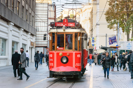 Istanbul, Turkey - November 01, 2016: Old Red Tram on Taksim Istiklal Streetのeditorial素材