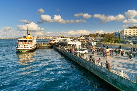 Istanbul, Turkey - November 01, 2016: View on Istanbul Embankment and passenger ferryのeditorial素材