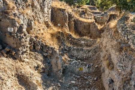 Different strata unearthed of Sanctuary in ancient city Troy. Canakkale Province. Turkeyの写真素材