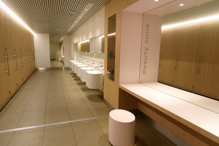 Amsterdam, Netherlands - December 19, 2016: Interior of Toilets in Schiphol airportのeditorial素材
