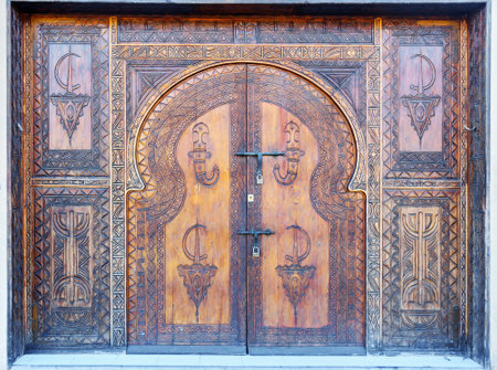 Traditional old decorated door in Agadir city, Moroccoのeditorial素材