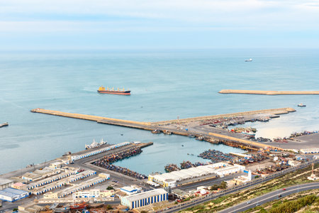 View of Marina in Agadir city at sunrise, Moroccoのeditorial素材