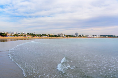 Long, wide beach in Agadir city, Moroccoのeditorial素材
