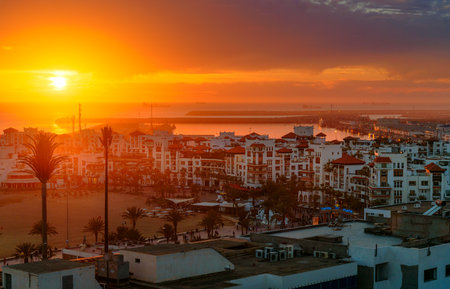 Agadir, Morocco - December 24, 2016: View of Marina in Agadir city at sunsetのeditorial素材