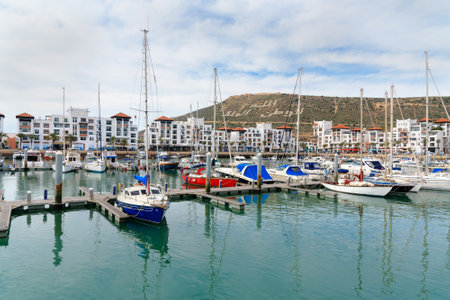 Agadir. Morocco - December 23, 2016: View of Boats at Marina harbourのeditorial素材