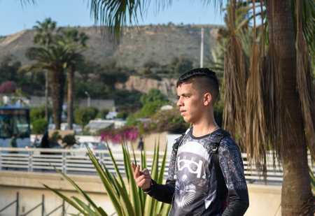Agadir. Morocco - December 23, 2016: Moroccan boy is photographed on the streetのeditorial素材