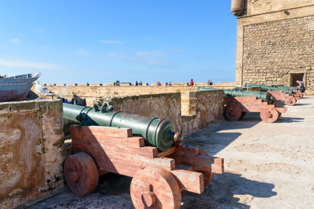 Essaouira, Morocco - December 31, 2016: Old cannons in fortress Sqala du Portのeditorial素材