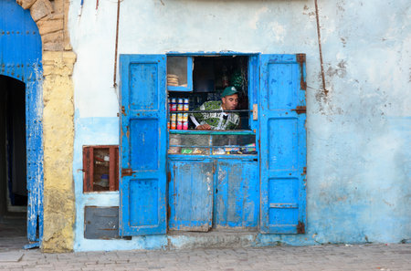 Essaouira, Morocco - January 01, 2017: Small local shop with products and goods in medinaのeditorial素材