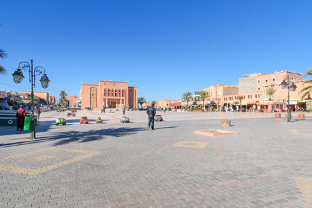 Ouarzazate, Morocco - Jan 4, 2017: View of center square. Ouarzazate area is film-making location, where Morocco's biggest studiosのeditorial素材