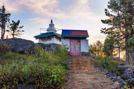 Entrance to Shad Tchup Ling Buddhist monastery on mountain Kachkanar. The Urals. Russiaの写真素材