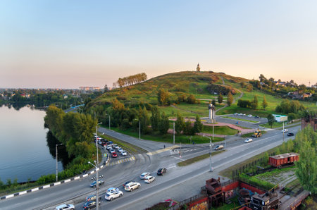 Nizhny Tagil, Russia - September 06, 2017: View of town with watchtower on hill Lisya. Nizhny Tagil. Russiaのeditorial素材