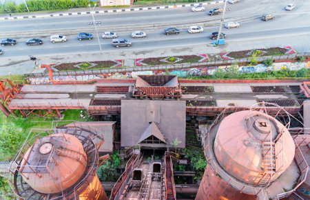 Nizhny Tagil, Russia - September 06, 2017: View from old top of blast furnace on Mining and metallurgical plant in Nizhny Tagilのeditorial素材