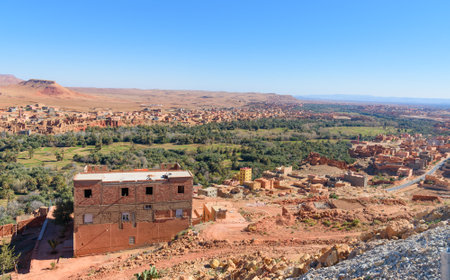 View city of Tinghir city and oasis. The city is at the center of Todra Valley, between the High Atlas and the Jebel Sahro. Moroccoのeditorial素材