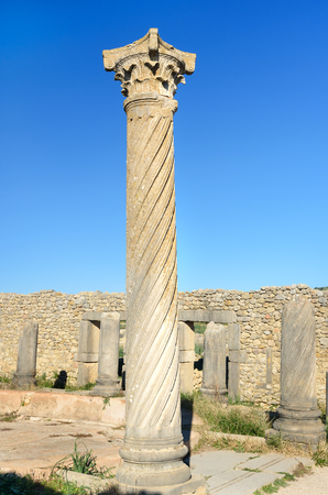 Columns in Roman ruins, ancient Roman city of Volubilis. Morocco. North Africaの写真素材
