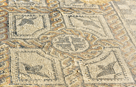 Floor mosaic in Orpfeus house in Roman ruins, ancient Roman city of Volubilis. Morocco. North Africaの写真素材