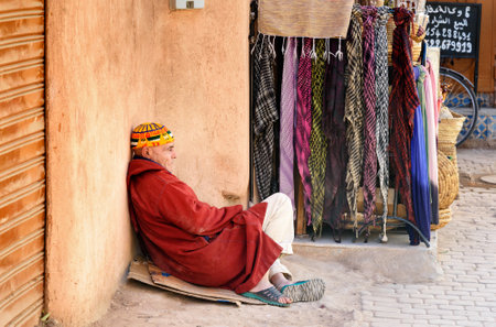 Marrakesh, Morocco - Jan 12, 2017: Moroccan people on the street in medina at Marrakeshのeditorial素材