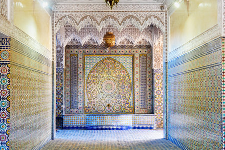 Marrakech, Morocco - Jan 12, 2017: Entrance to Ensemble Artisanal is complex with variety of shops...